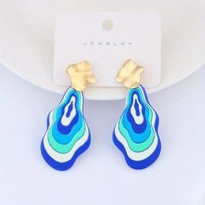Electric Blue Art Deco Resin Earrings